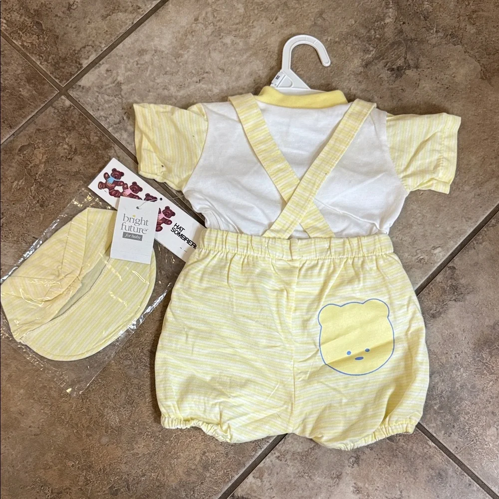 Vintage Yellow Baby Romper & Hat Set